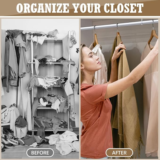 Tandefio Chrome Closet Rod 92 Inch with Oval Closet Rod 6 End Supports for Laundry Room Hanging Clothes Waterproof Shower for Curtains(Silver,2 Sets)