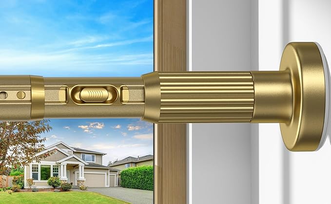 Gold Tension Curtain Rod 41-118In(4-9Ft), Outdoor Curtain Rod No Drilling for Window or Patio, Heavy Duty Shower Rod for Bathroom,Rod Diameter 1.26In-One-bond stretching