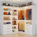 Closet System with 3 Sets, 6.5-16FT Corner Closet Organizer System with 6 Drawers & 11 Shelves & 6 Hanging Rods, Custom L-Shaped Modular Walk-in Closet Organizers and Storage System Corner, White