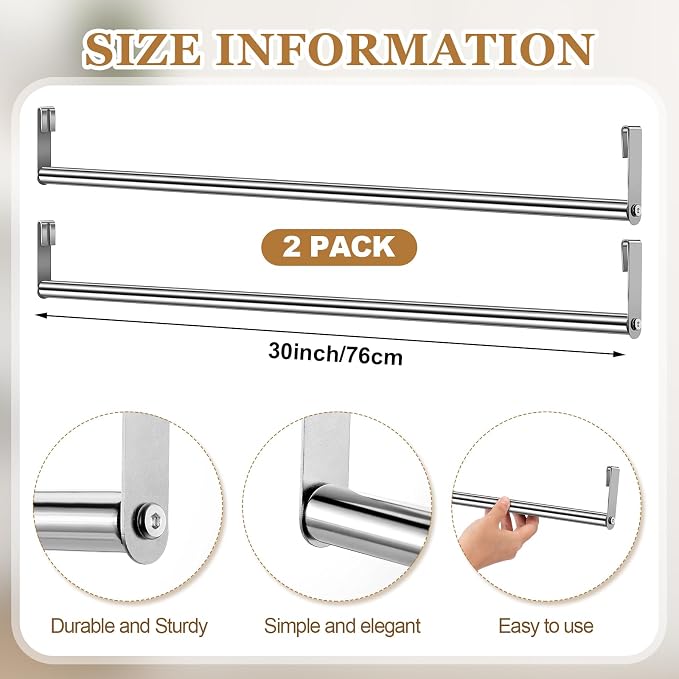 Threehoney 2 Pack Wire Shelving Garment Hanger Bar Wire Shelving Accessories Industrial Closet Clothes Rods for Home Retail Store(Silver,30 Inch)