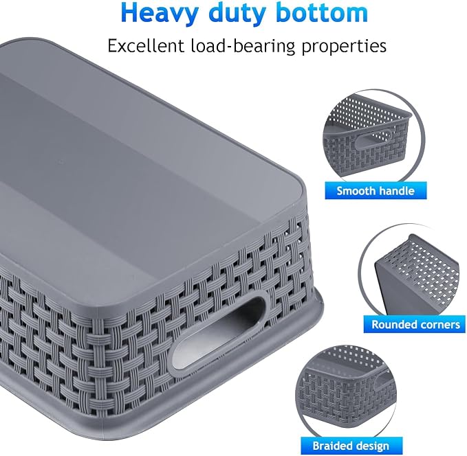 12 Pack Plastic Storage Baskets, Small Baskets for Organizing, Plastic Storage Bins Wicker Pantry Organizer Bins Household Toys for Laundry Room, Bedrooms, Kitchens, Cabinets, Countertops | Plastic, Storage Bins, Wicker, Pantry Organizer, Household Toy...