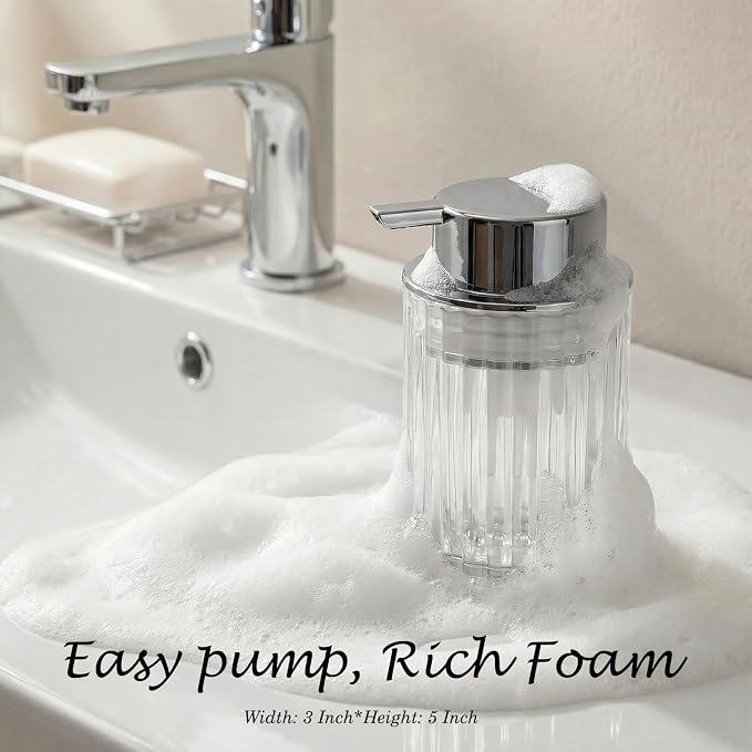 Amolliar Foaming Soap Dispenser, Plastic Pump Clear Glass Soap Dispenser, 8OZ Refillable Hand Soap Dispenser for Bathroom, Kitchen, Bath, Soap Pump Bottle for Liquid or Lotion Dispenser(Silver 1 Pack)