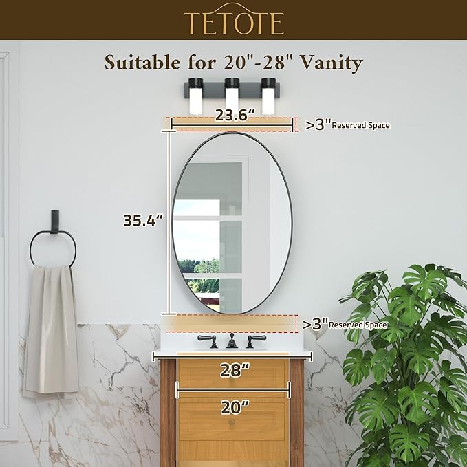 TETOTE Gold Oval Bathroom Mirror, 24 x 36 Brushed Brass Framed Wall Mounted Mirror for Vanity, Modern Decorative Shatterproof Oval Wall Mirrors for Entryway, Living Room, Bedroom