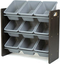 Humble Crew 9-Bin Toy Organizer – Sumatra Espresso/Grey Plastic Bins, 3-Tier Storage Solution for Kids' Playrooms and Nurseries