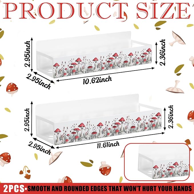 Beeveer 2 Pack Mushroom Magnetic Fridge Shelf Cottagecore Farmhouse Refrigerator Side Magnetic Spice Rack for Fridge Seasoning Storage Organizer Home Decor Kitchen Accessories