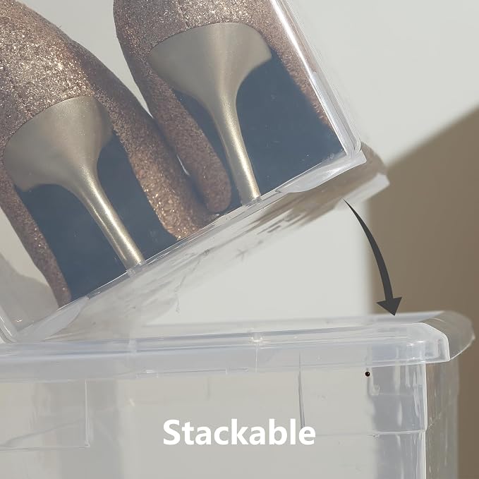 novelinks 6 Pack 22QT Plastic Storage Bins with Lids, Stackable Clear Containers with Latches, Durable Nestable Boxes for Office, Home, Garage, Shoes Organization