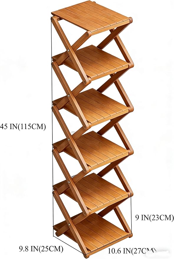 Bamboo Shoe Rack - No Assembly Required, Tall Narrow Foldable Shoe Organizer, Space-Saving Multifunctional Shelf for Entryways, Corners, Bedrooms, Balconies, 6 Layer Brown (Reinforced And Thickened )