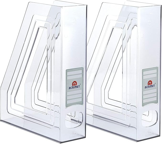 Acrimet Magazine File Holder, Vertical Desk Organizer, Clear, 2 Pack | Durable Plastic, Office & Home Use, Rack Design for Folders and Mail, Space-Saving Storage