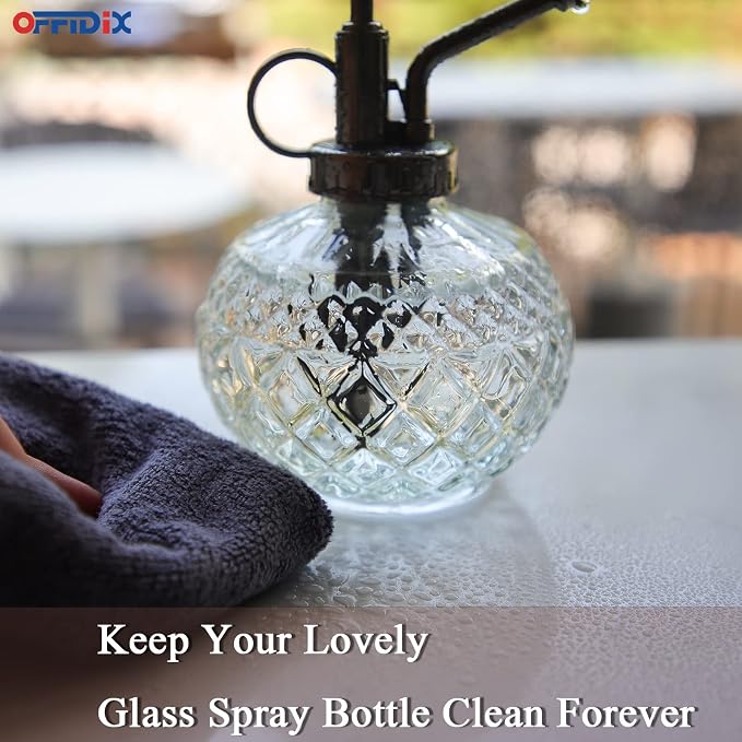 OFFIDIX Plant Mister, 300ML Vintage Glass Spray Bottle with Plastic Top Pump, Small Decorative Spritzer Watering Can for Indoor Outdoor House Plants (Clear)