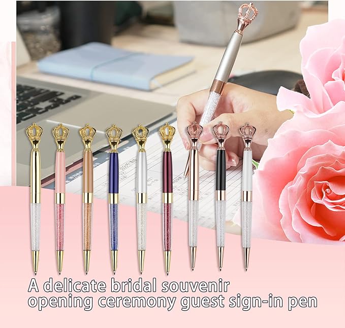 YOUMI Ballpoint pen, 3Pcs crown crystal metal pen, sparkling cute pen, Personalized Crystal Pens，Black Ink Glitter Diamond Pen for Note, Tab, Office School Stationery Supplies (set 1)