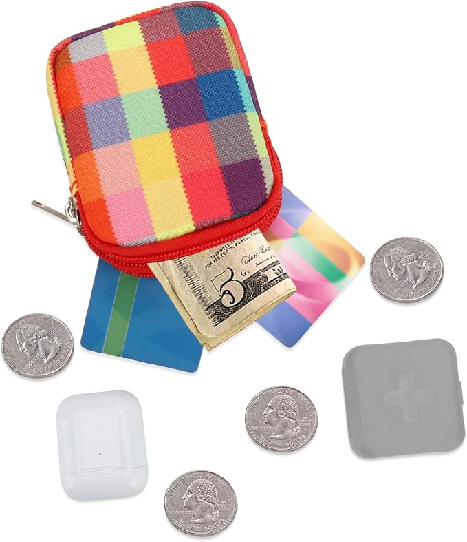 E-Tree Coin Purse with Carabiner Clip, Dual Layer Card Case Holder, Mini Pouch for AirPod Earphone Keychain USB Cable,Wallet, Small Accessories Organizer Bag for Women and Men (Colorful)