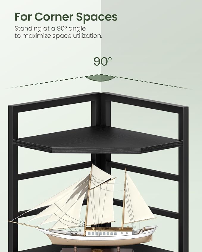 CHOEZON 69.3" Corner Shelf 5-Tier, Large Corner Shelving Unit, Freestanding Storage Stand for Bedroom, Living Room, Kitchen, Industrial Engineered Wood Bookshelf Organizer, Black TCJ15BB