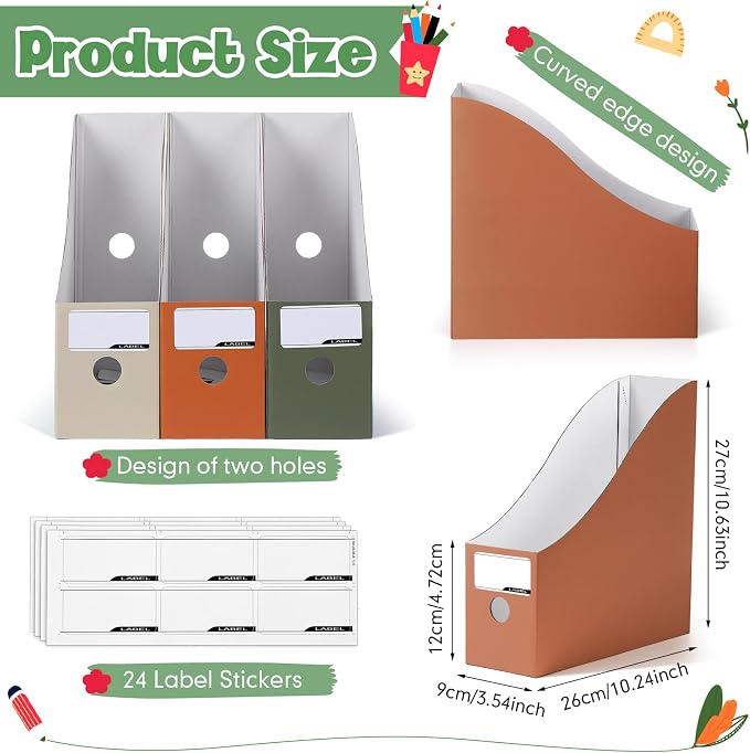 Colarr 12 Pack Cardboard Magazine Holders 12 Colors Magazine Storage Box with Label Stickers File Organizer Folder Book Holder for Desk Desktop Document Organizer for Office School (Morandi Color)