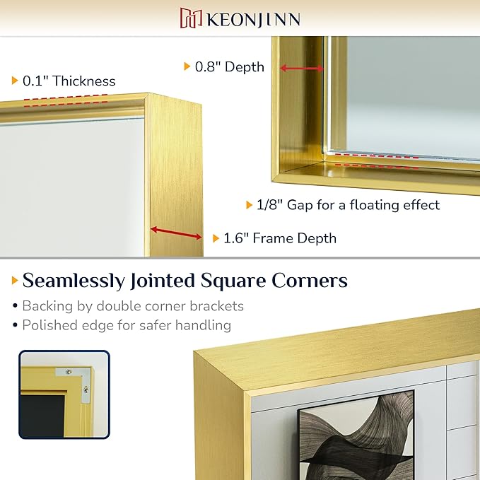 Keonjinn 30 x 36 in Brushed Gold Bathroom Mirror for Over Sink Metal Framed Rectangular Wall Mirror Shiny Gold Mirror for Vanity Aluminum Alloy Brass Gold Rectangle Mirror (Horizontal/Vertical)