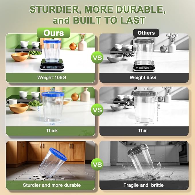 12 Pack- 17/34oz Reusable Freezer Storage Containers, [STURDIER and MORE DURABLE] Airtight Plastic Food Storage Containers with Twist Top Lids, BPA Free|Stackable|Leakproof| Microwave/Dishwasher Safe