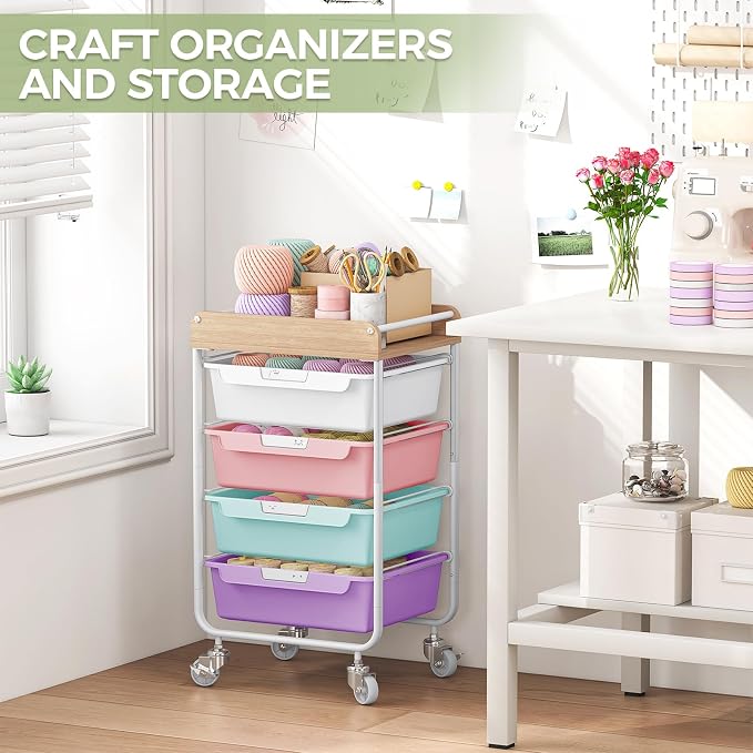 SYKIARIOL Rolling Cart with 6 Drawers, Utility Storage Cart with Labeling Ice Cream Color Drawer for Classroom, Kids Room, Dorm, School, Storage Study Arts Craft Sewing Supplies Organizers