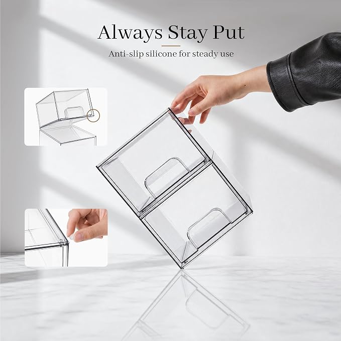 TIPGO Clear Stackable Storage Drawers, Acrylic Bathroom Makeup Organizer, Plastic Bins for Art Tool & Sketch, Durable Containers for Countertop, Cabinet, Vanity, Medicine Organization