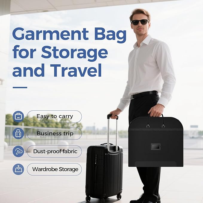 Garment Bag for Closet Storage and Travel 43-Inch Waterproof Dustproof Suit Luggage Bag Unisex Clothes Bag Durable 600D Oxford Fabric 2-in-1 Hanging Suit case Coat Bag for Man, Woman