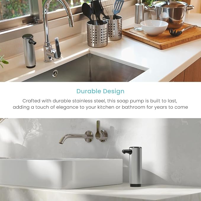 Home Zone Living Foaming Hand Soap Dispenser | Stainless Steel Outer Cover, Refillable Pump for Kitchen and Bathroom Sinks, Silver