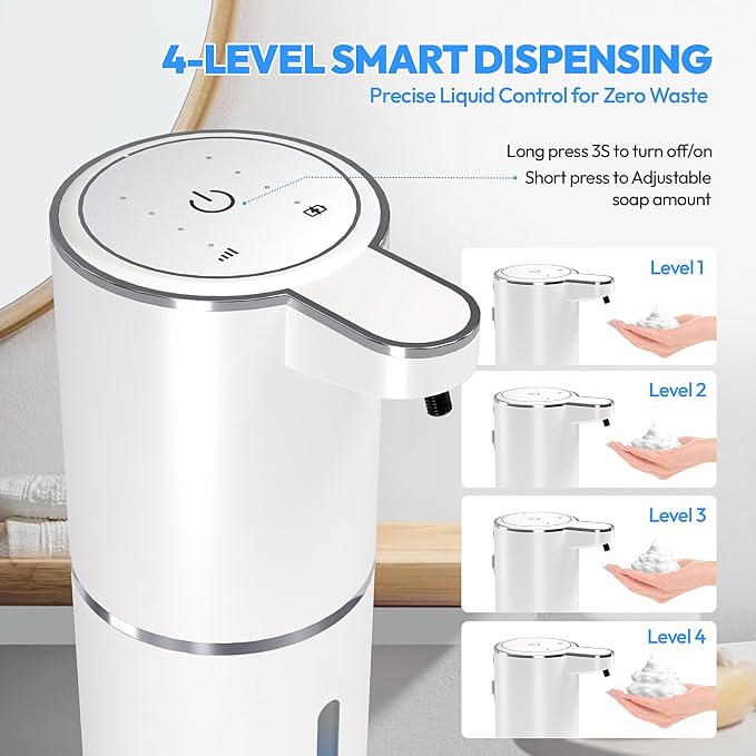 Automatic Foaming Soap Dispenser,Touchless Foam Soap Dispenser,12.8oz Rechargeable Wall Mounted Smart for Bathroom and Kitchen Dish Soap,Easy for Toddlers(White)
