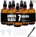 Cocurb 7 Pack 4oz Amber Glass Spray Bottles for Essential Oils | Small Glass Fine Mist Spray Bottles for DIY Cleaning Solutions, Skincare & Plants with Labels & Funnels