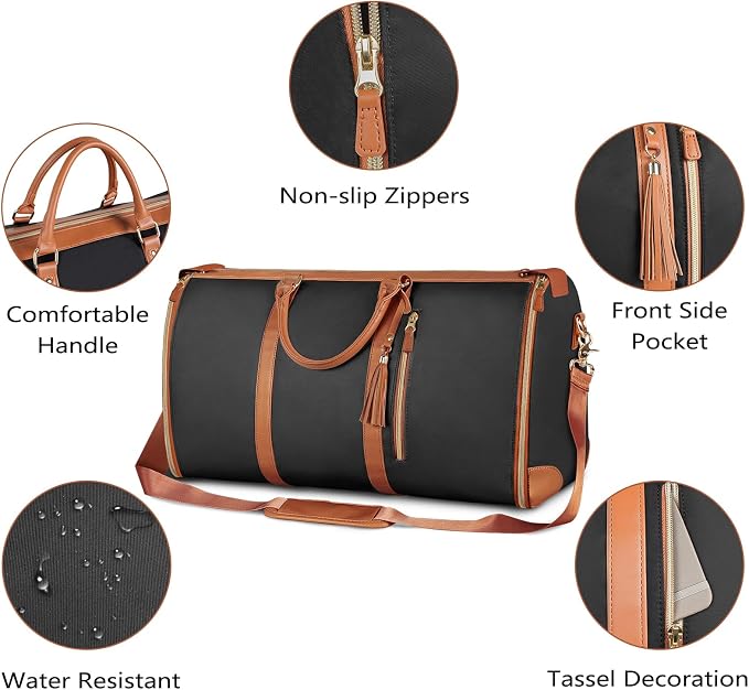 Ytonet Garment Duffle Bag, Convertible Carry on Garment Bags for Travel for Women, Water Resistant Travel Bags with Shoe Pouch, 2 in 1 Hanging Suitcase Suit Overnight Bag, Black, Large