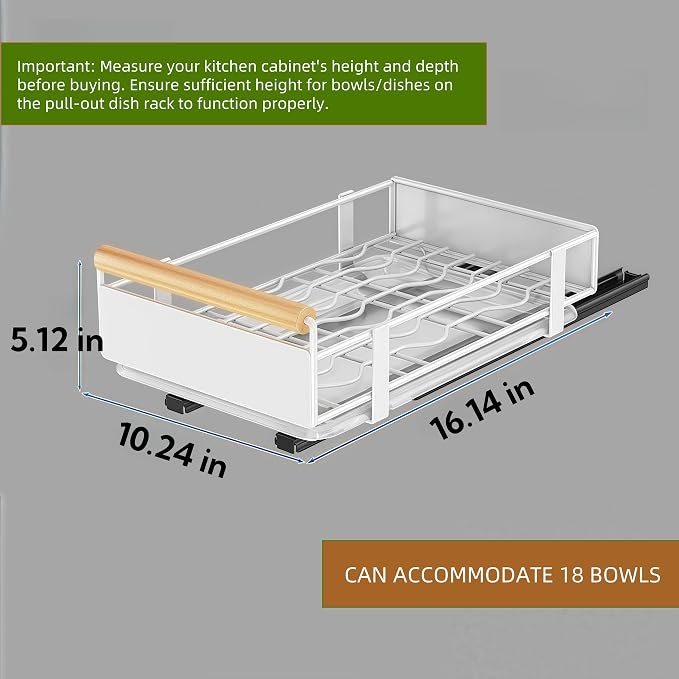Pull-Out Dish Rack for Cupboard, Slide Out Dish Drying Rack for Kitchen Cabinets, Pull Out Drawer for Kitchen Under Sink Organizer (Bowl Rack Extra-Large)