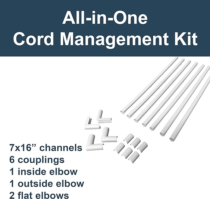 Legrand Wiremold Cordmate Paintable 108 Inch Cord Cover Kit White 17 Piece | Cord Hider, On Wall, Self Adhesive, Hide up to 1 Cord, Cut to Size, Customizable, Cable Concealer, Sustainable Packaging