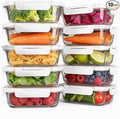 KAMOTA Glass Food Storage Containers, 10 Pack Glass Meal Prep Containers, Airtight Containers with Snap-Lock Lids, 22 oz White Container Set with Lids, for Microwave/Oven/Freezer/Dishwasher