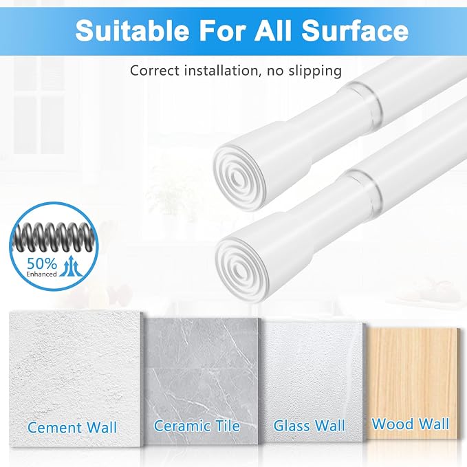 1 Pack Spring Loaded Tension Rod 17-41" Adjustable Curtain Rods No Drill Extendable Spring Rod Tension Curtain Rods For Window Kitchen Shelves Rv Refrigerator And Small Spaces,White