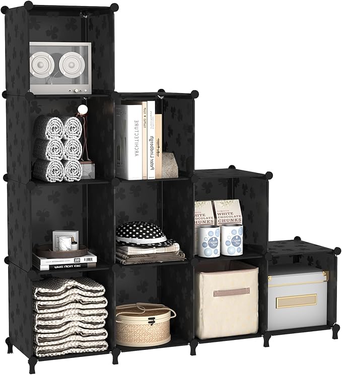 UNKU Cube Storage Organizer, 10 Cube Closet Organizer Storage Shelves, DIY Stackable Bookcase, Clothes Organizer Shelf for Closet, Bedroom, Living Room, Cabinet, Home, Office, Black