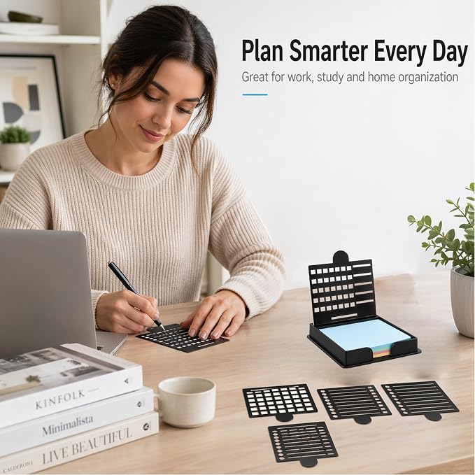 A Set Of Sticky Note Holder,Post It Note Holder,Containing 5 Different Templates And 1 Sticky Note Sticky Note Stencil,Sticky Note Dispenser,Sticky Note Organizer,Suitable For A Home Office To-Do List