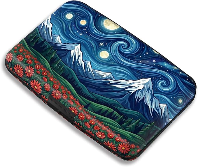 Maicican RFID Blocking Aluminum Credit Card Holder | Slim Metal Wallet for Women & Men, Business Card Case for Travel, Fits Front Pocket, Card holder wallet - Starry Sky Flower