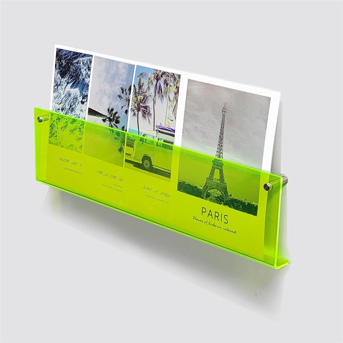 ROYALITA 2-Pack Acrylic Magazine Holder Brochure Holder, Green 24 Inch | Record Magazine Rack, Fashion Floating Bookshelf, Literature Storage Rack for Waiting Room, Living Room, Office
