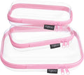 YQBRAO Clear Hard Shell Organizer Cases, 3-Pack, Pink | Rigid 1.2 mm clear PET organizers with multi-size design for toiletries, travel use, and everyday essentials