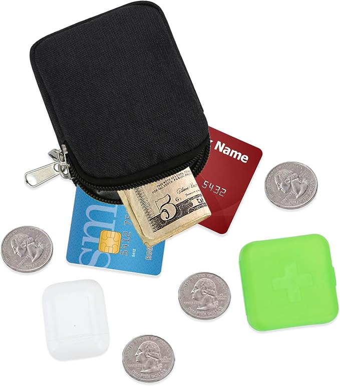 E-Tree Coin Purse with Carabiner Clip, Dual Layer Card Case Holder, Mini Pouch for AirPod Earphone Keychain USB Cable,Wallet, Small Accessories Organizer Bag for Women and Men (Black)