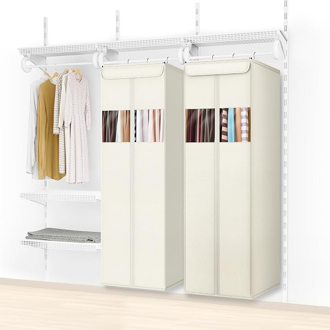 Zilink Clear Garment Bags for Hanging Clothes 54" Large Hanging Garment Bag for Closet Storage with Clear Window Space Saving Garment Storage Bags for Suits, Coats, Dresses, 2-Pack