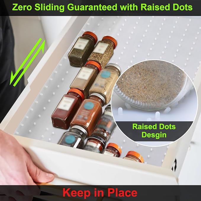 Gosmol Spice Drawer Organizer Insert - Silicone Spice Drawer Liner White | Adjustable non-slip liner organizer; in-drawer spice rack for seasoning jars, spice bottles, flat kitchen drawer organizer