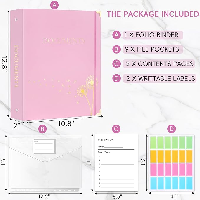 XKDOUS Important Document Organizer Emergency Binder Life Organizer Folio Folders with 9 Pockets Expanding File Storage Holder for Papers, Letters, Cards, Bills, Passports, Photos