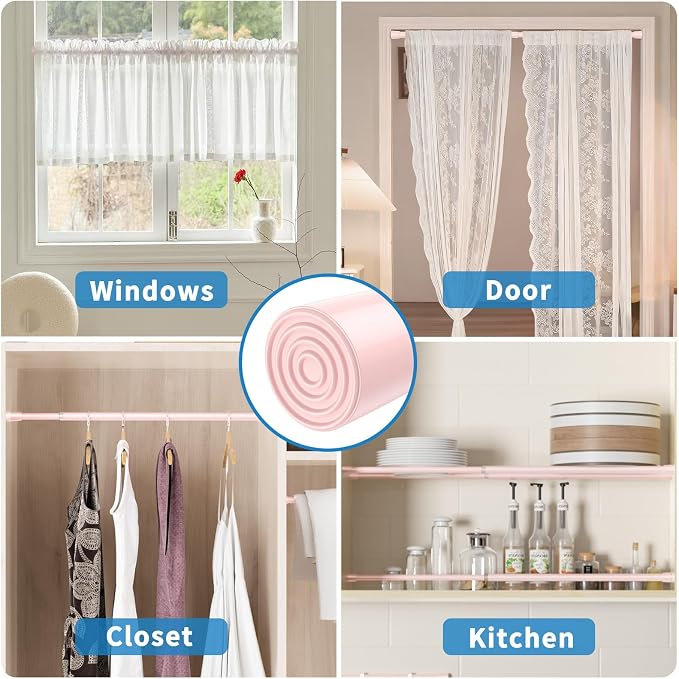 AIZESI 2 Pack Tension Curtain Rod for Windows 26.5 to 36 inch, Adjustable Expandable Pressure Spring Curtain Rod No Drilling, Pink Curtain Rod for Bedroom Doorway Closet Door
