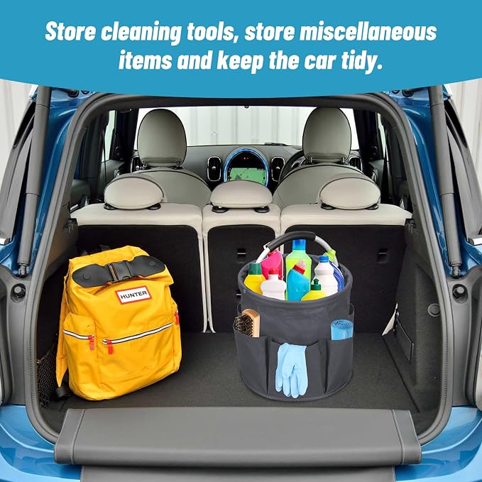 17L Portable Cleaning Bucket Organiser, 6 Pockets Foldable Cleaning Caddy with Handle Wearable Cleaning Caddy Bag for Outdoor Camping Garden Harvest Basket Home Bathroom Storage (Dark Gray)