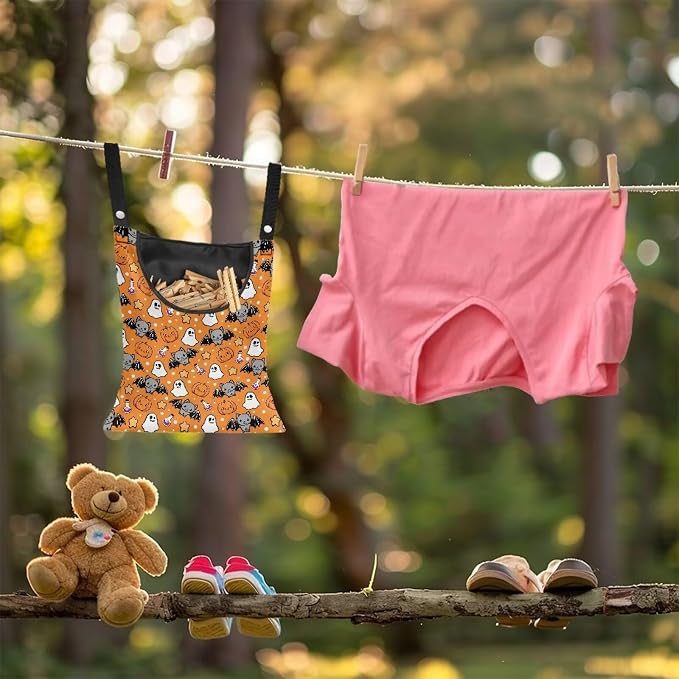 Orange Pumkpin Clothespin Bag Space-Saving Ghost Laundry Hanging Storage Organizer Clothes Pin Hanging Bag Waterproof Clothes Pins for Clothesline Outdoor Clothespins Accessory Bag