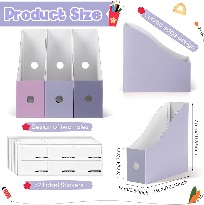 Colarr 12 Pack Cardboard Magazine Holders 12 Colors Magazine Storage Box with Label Stickers File Organizer Folder Book Holder for Desk Desktop Document Organizer for Office School (Fresh Color)