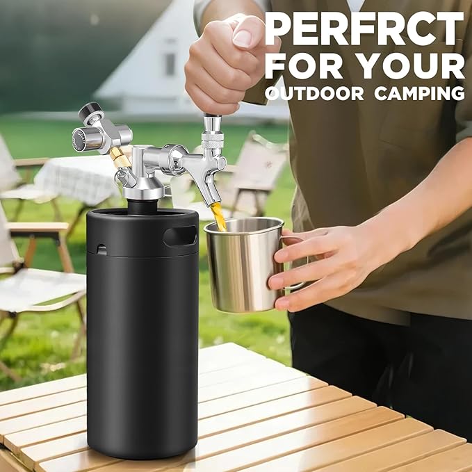 Hgkeke128OZ Mini Keg Growler,Stainless Steel Beer Keg Tap System Portable Draft Beer Dispenser to Keep Fresh and 55PSI CO2 Pressure Growler Carbonation, Beer Tap System for Homebrew,Camping,BBQ(Black)