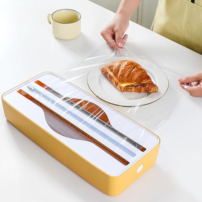 Dual-Slot Multifunctional Kitchen Cutter | For Cling Film, Aluminum Foil, and Parchment Paper Storage & Cutting | Easily Cut Two Materials at Once (Yellow(suckers))