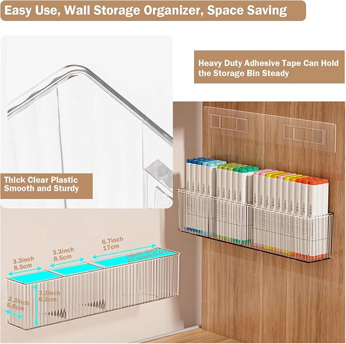 2 Pack Wall Mount Marker Organizer,Art Caddy Floating Makeup Organizer,Clear Floating Shelves Acrylic Wall Storage for Office,Medicine Cabinet Door Organizer and Storage,No Drill