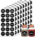 Andiker 144Pcs Spice Jar Labels, Preprinted Self-Adhesive Spice Jar Stickers, Waterproof Seasoning Label Stickers for Jars Bottles and Containers (Round, Black)