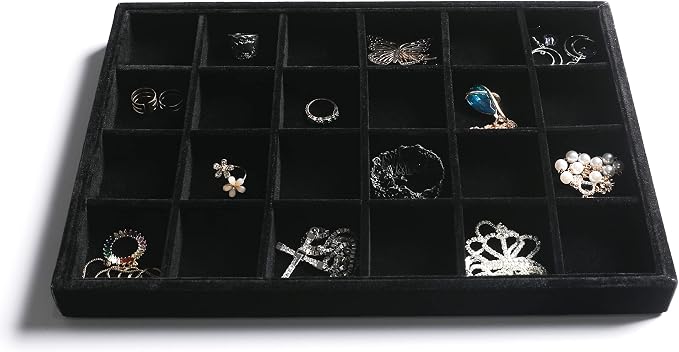 Frebeauty Jewelry Trays for Drawer,Set of 2 Jewelry Organizer and Storage | Velvet Material,Stackable,Adjustable Dividers,Drawer Inserts for Rings Studs Bracelet,Earring Organizer for Women Girls