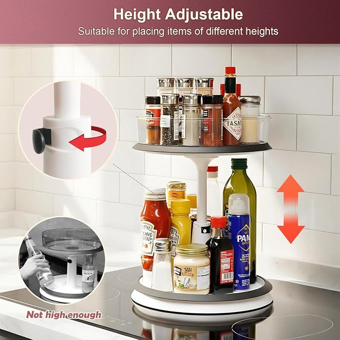 Ynelyase Lazy Susan Medicine Bottle Organizer for Cabinet 2 Tier Clear | 11 Inch Large Turntable for Bathroom Countertop and Pantry