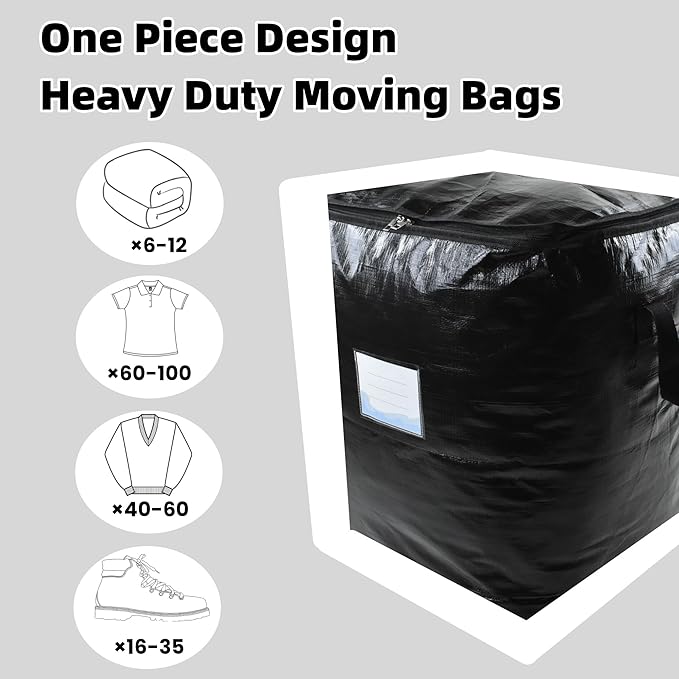 3 Pack 190L Storage Bags for Clothes, Moving Bags Heavy Duty Extra Large with Reinforced Handle, Storage Containers for Organizing Bedding, Blanket, Sheets, Pillows, Toys, Christmas Decorations